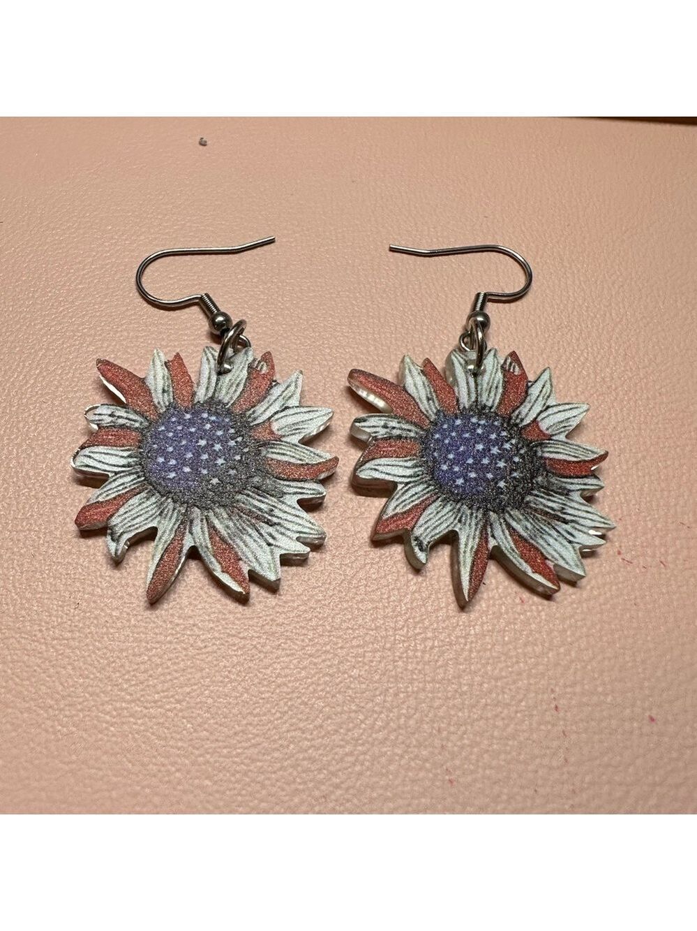 Floral Earrings with Red, White & Blue Accents